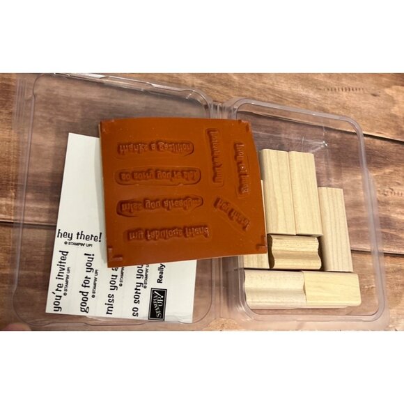 STAMPIN' UP! 113754 REALLY RETRO Wood Mount Rubber Stamp set of 7 PHRASES WORDS - Picture 3 of 3